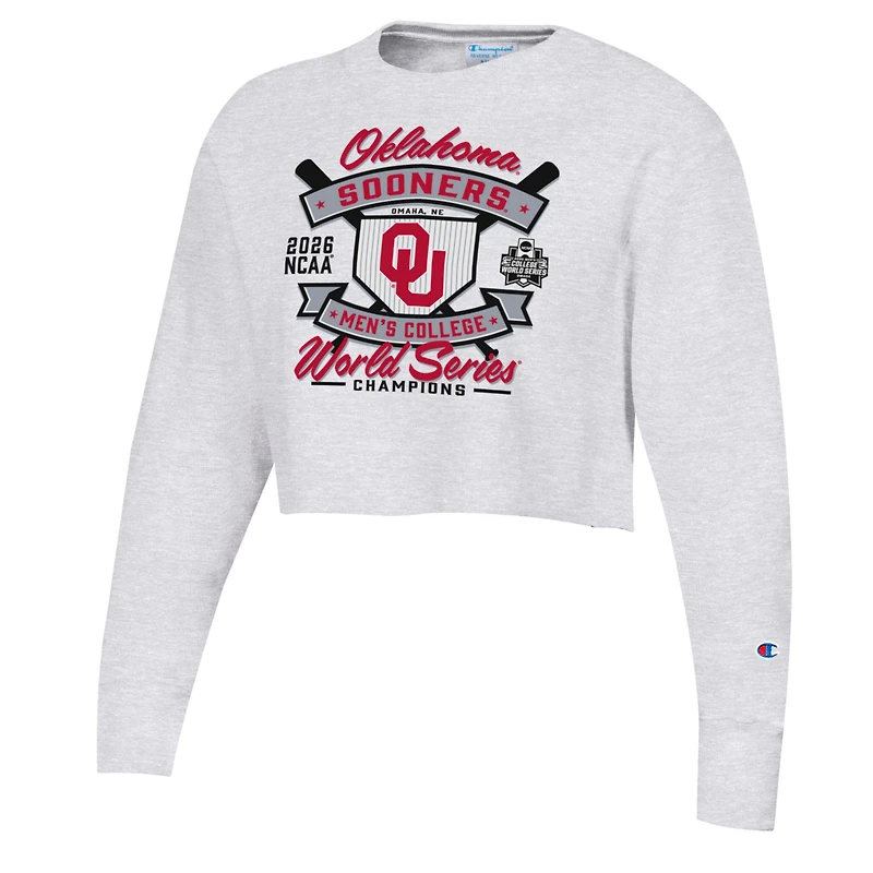 Sweat-shirt court à col rond Women's Champion Gray Oklahoma Sooners 2026 NCAA Baseball Men's College World Series Champions