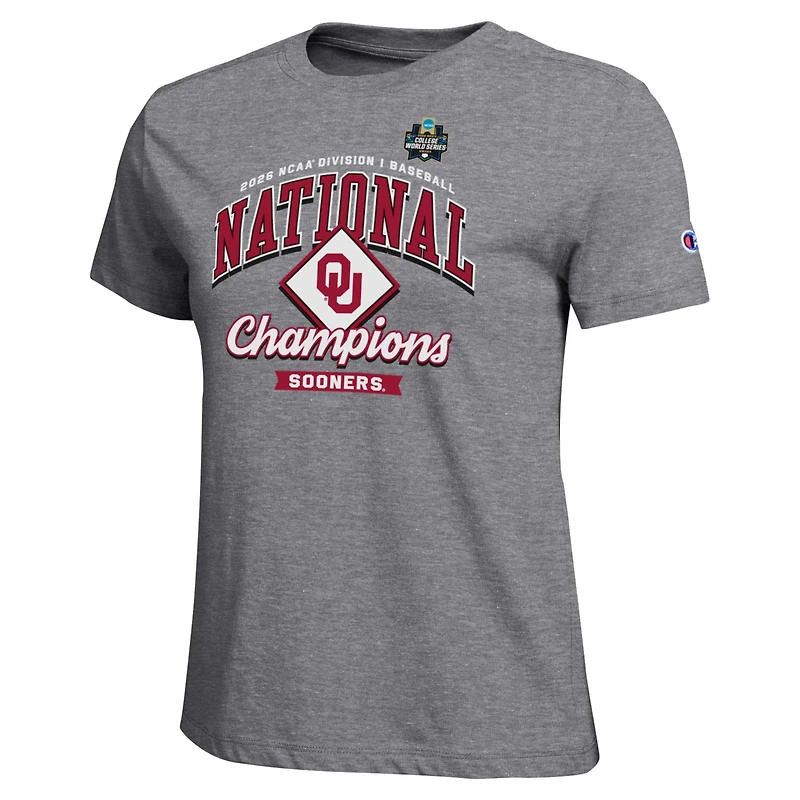 Women's Champion Gray Oklahoma Sooners 2026 NCAA Baseball Men's College World Series Champions Locker Room T-Shirt