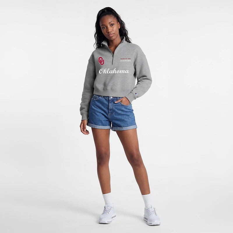 Pull à col zippé Champion gris pour femmes, Oklahoma Sooners Academic Triumph