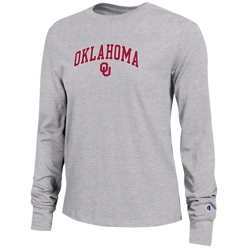 Women's Champion Gray Oklahoma Sooners Arch Over Logo Long Sleeve T-Shirt