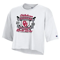 Women's Champion White Oklahoma Sooners 2026 NCAA Baseball Men's College World Series Champions Cropped Boyfriend T-Shirt