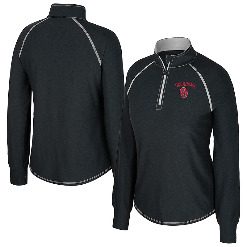 Women's Colosseum Black Oklahoma Sooners Bikram Raglan Quarter-Zip Top