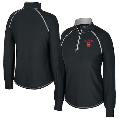 Women's Colosseum Black Oklahoma Sooners Bikram Raglan Quarter-Zip Top