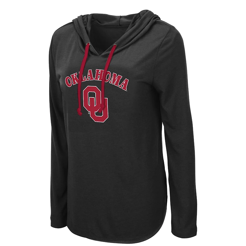 Women's Colosseum Black Oklahoma Sooners My Lover Lightweight Hooded Long Sleeve T-Shirt