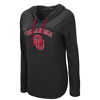Women's Colosseum Black Oklahoma Sooners My Lover Lightweight Hooded Long Sleeve T-Shirt