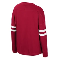T-shirt surdimensionné violet à manches longues et col en V pour femme Colosseum Crimson Oklahoma Sooners
