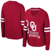 T-shirt surdimensionné violet à manches longues et col en V pour femme Colosseum Crimson Oklahoma Sooners
