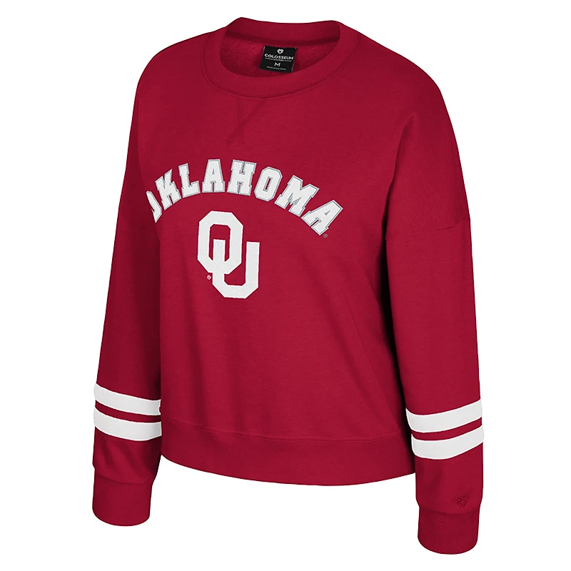Women's Colosseum Crimson Oklahoma Sooners Splashy Crewneck Fleece Sweatshirt