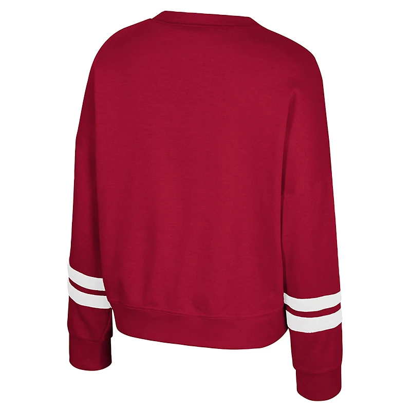 Women's Colosseum Crimson Oklahoma Sooners Splashy Crewneck Fleece Sweatshirt