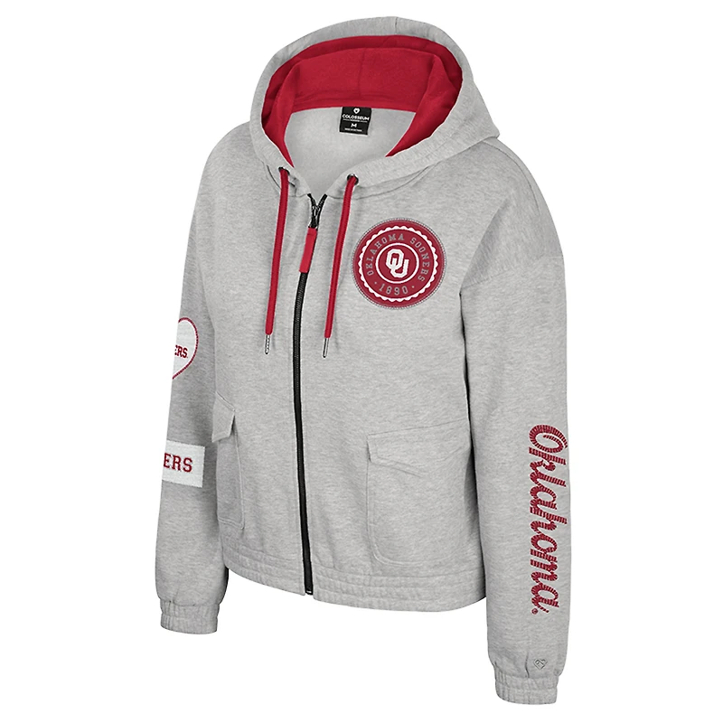 Women's Colosseum Gray Oklahoma Sooners Alfie Full-Zip Hoodie Jacket