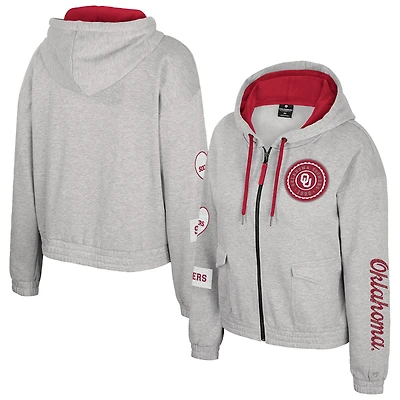 Women's Colosseum Gray Oklahoma Sooners Alfie Full-Zip Hoodie Jacket