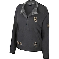 Sweat-shirt thermique Colosseum Heather Charcoal pour femmes Oklahoma Sooners OHT Military Appreciation Payback Henley