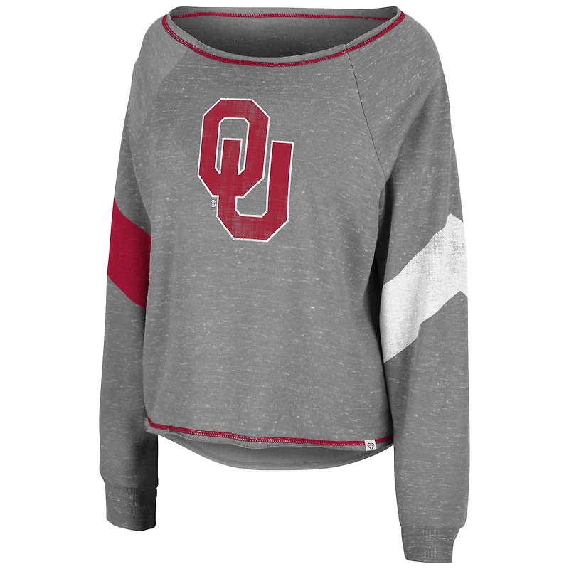 Colosseum Heather Grey Oklahoma Sooners Amped Chevron Stripe Raglan Boat Neck Pullover Sweatshirt