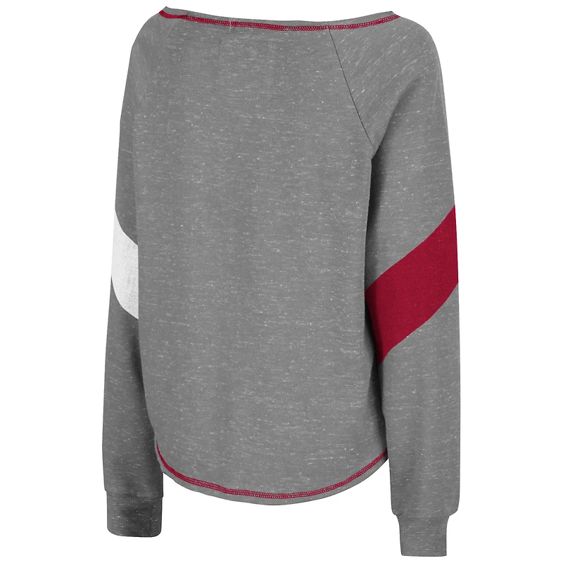 Colosseum Heather Grey Oklahoma Sooners Amped Chevron Stripe Raglan Boat Neck Pullover Sweatshirt