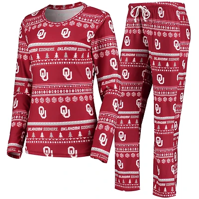 Ensemble de nuit pour femme Concepts Sport Crimson Oklahoma Sooners Holiday, haut à manches longues et pantalon