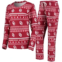 Ensemble de nuit pour femme Concepts Sport Crimson Oklahoma Sooners Holiday, haut à manches longues et pantalon