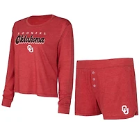 Ensemble haut à manches longues et short Concepts Sport Crimson pour femme, couleur équipe des Sooners de l'Oklahoma