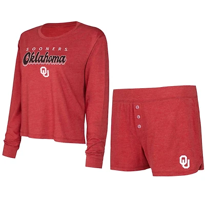 Ensemble haut à manches longues et short Concepts Sport Crimson pour femme, couleur équipe des Sooners de l'Oklahoma