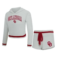 Ensemble sweat à capuche et short manches longues Whitley gris/cramoisi pour femme des Sooners de l'Oklahoma