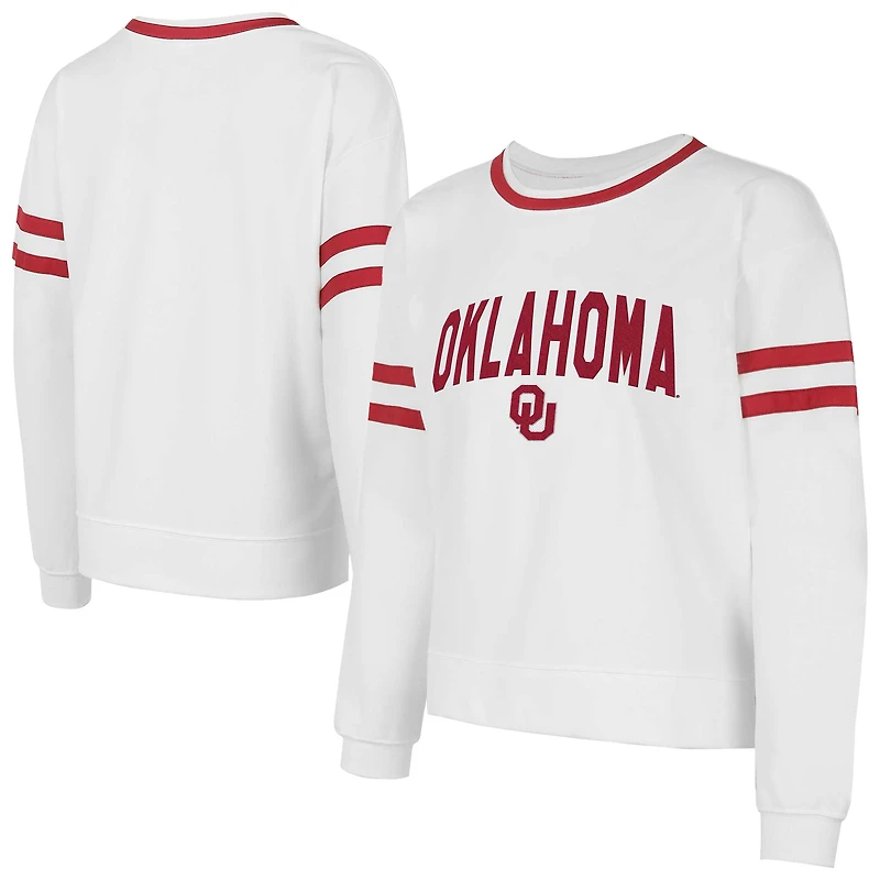 Women's Concepts Sport  White Oklahoma Sooners Borough French Terry Arch Over Long Sleeve Top