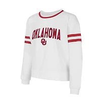 Haut à manches longues en molleton français Concepts Sport blanc des Sooners de l'Oklahoma pour femme, coupe arquée