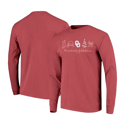 Women's  Crimson Oklahoma Sooners Christmas Elements Comfort Colors Long Sleeve T-Shirt