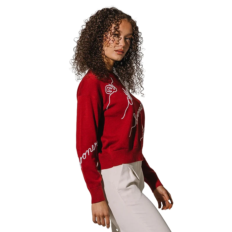 Pull brodé Love Note pour femme des Sooners de l'Oklahoma Crimson