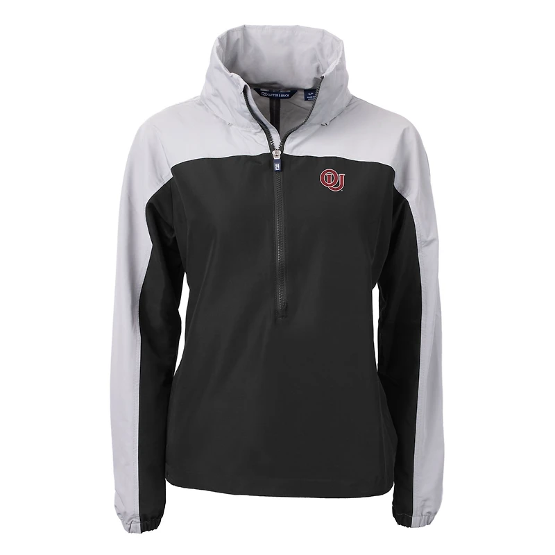 Anorak demi-zip écologique recyclé pour femme Cutter & Buck, noir/gris, des Oklahoma Sooners Vault Charter