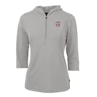 Sweat à capuche demi-zippé en piqué écologique recyclé manches 3/4 pour femme, gris Cutter & Buck, Oklahoma Sooners SEC Virtue