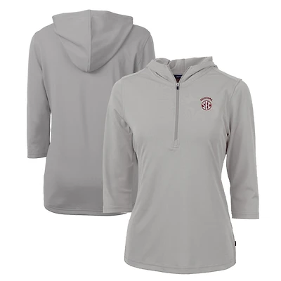 Sweat à capuche demi-zippé en piqué écologique recyclé manches 3/4 pour femme, gris Cutter & Buck, Oklahoma Sooners SEC Virtue