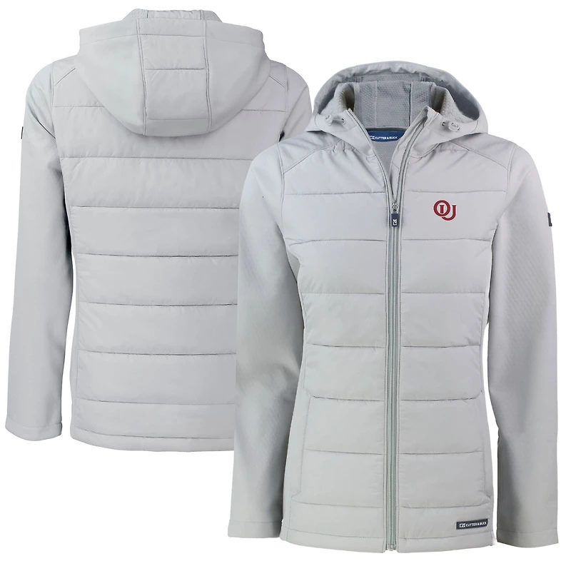 Women's Cutter & Buck Gray Oklahoma Sooners Vault Evoke Hybrid Eco Softshell Recycled Full-Zip Hooded Jacket