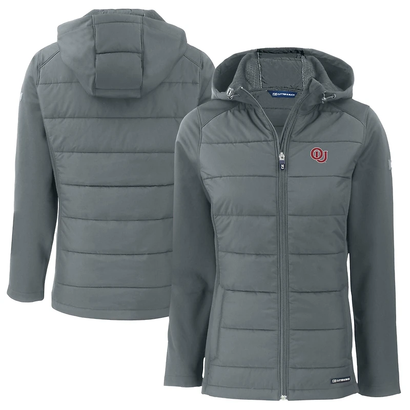 Veste à capuche entièrement zippée et hybride en softshell recyclée pour femme, grise, des Oklahoma Sooners, Cutter & Buck, Evoke