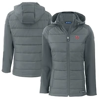 Veste à capuche entièrement zippée et hybride en softshell recyclée pour femme, grise, des Oklahoma Sooners, Cutter & Buck, Evoke