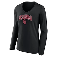 Women's Fanatics Black Oklahoma Sooners Campus Long Sleeve V-Neck T-Shirt