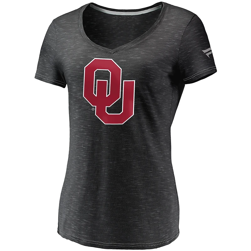 Women's Fanatics Charcoal Oklahoma Sooners Primary Logo Space-Dye V-Neck T-Shirt