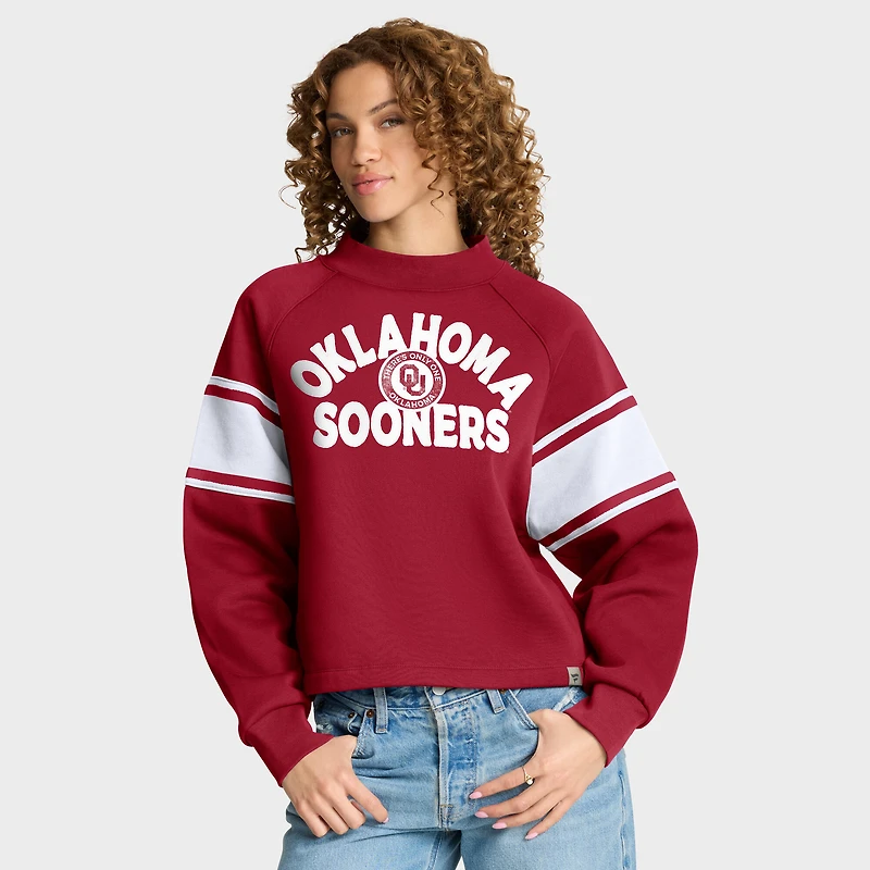Women's Fanatics Crimson Oklahoma Sooners Oversized Hometown Premium Punt Coverage Raglan Pullover Sweatshirt