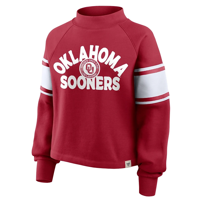 Women's Fanatics Crimson Oklahoma Sooners Oversized Hometown Premium Punt Coverage Raglan Pullover Sweatshirt