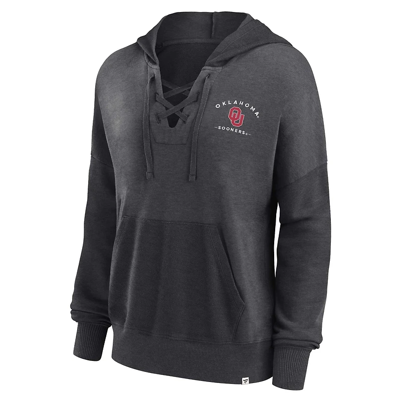 Sweat à capuche lacets Fanatics Heather Charcoal pour femmes Oklahoma Sooners Campus