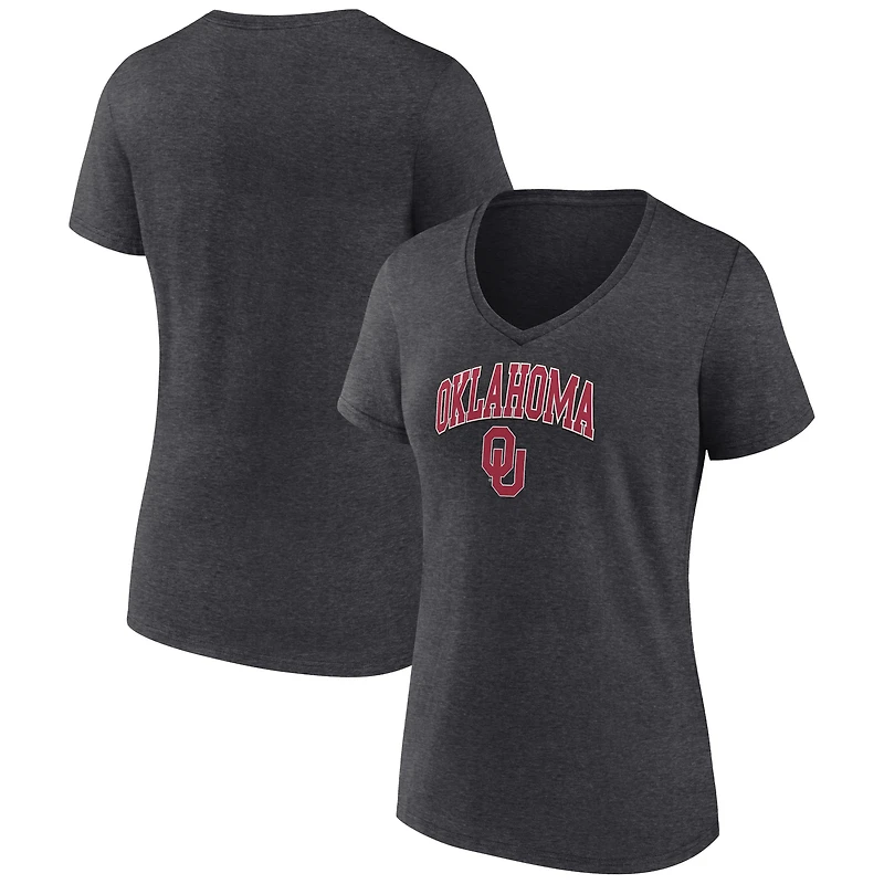 Women's Fanatics Heather Charcoal Oklahoma Sooners Campus V-Neck T-Shirt
