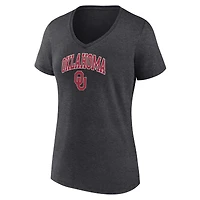 Women's Fanatics Heather Charcoal Oklahoma Sooners Campus V-Neck T-Shirt