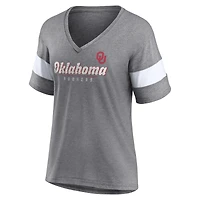 T-shirt à col en V tri-blend True Classics Give It All de Fanatics Heather Gray pour femmes des Oklahoma Sooners