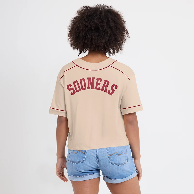 T-shirt court surdimensionné à col en V et imprimé Dominant Force des Oklahoma Sooners pour femmes