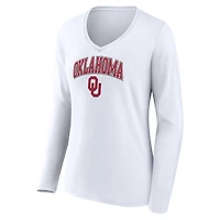 Women's Fanatics White Oklahoma Sooners Campus Long Sleeve V-Neck T-Shirt