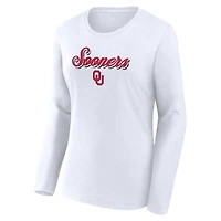 Women's Fanatics White Oklahoma Sooners Double Team Script Long Sleeve T-Shirt