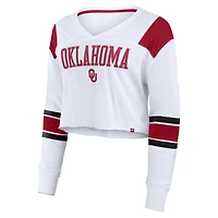 Women's Fanatics White Oklahoma Sooners Training Camp Cropped Long Sleeve V-Neck Fashion Top