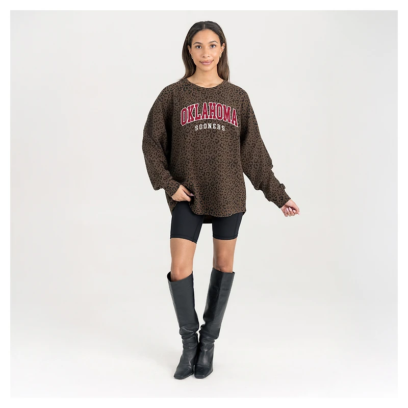 Women's Gameday Couture Brown Oklahoma Sooners Leopard Oversized Sweatshirt