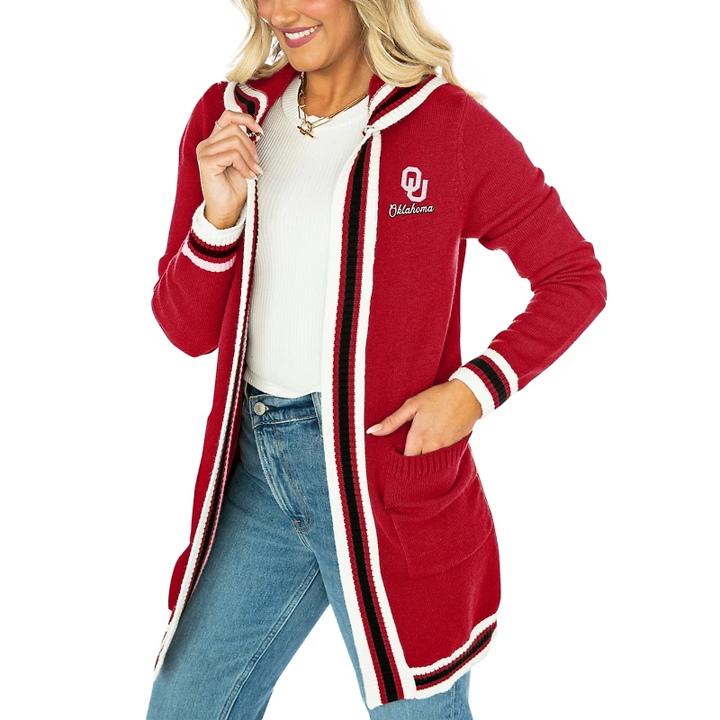 Gameday Couture Crimson Oklahoma Sooners One More Round Tri-Blend Rayé Cardigan à capuche pour femme