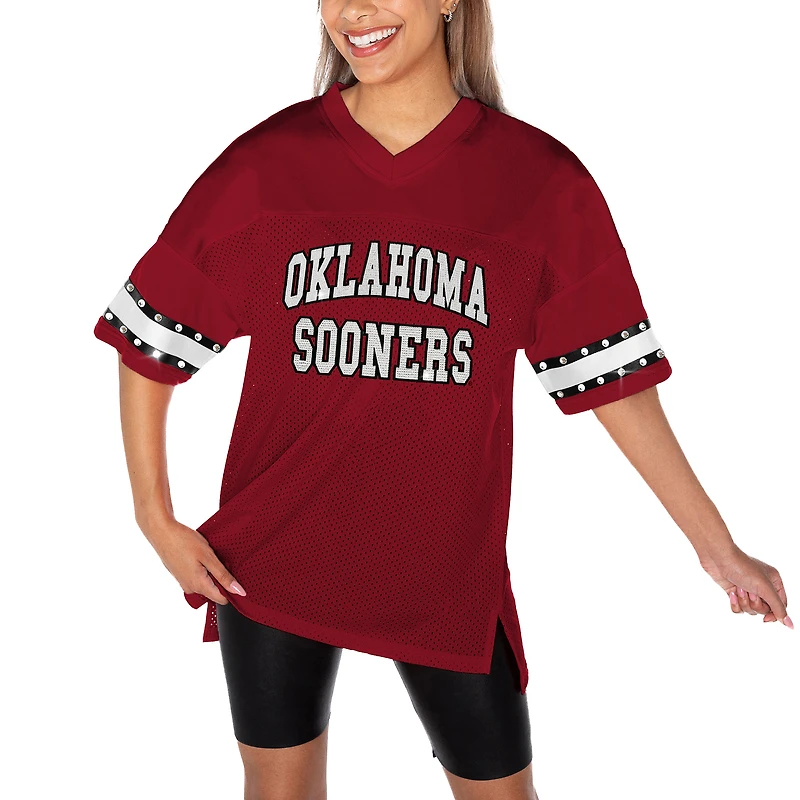 T-shirt tendance à strass pour femme Gameday Couture Crimson Oklahoma Sooners Until Kickoff