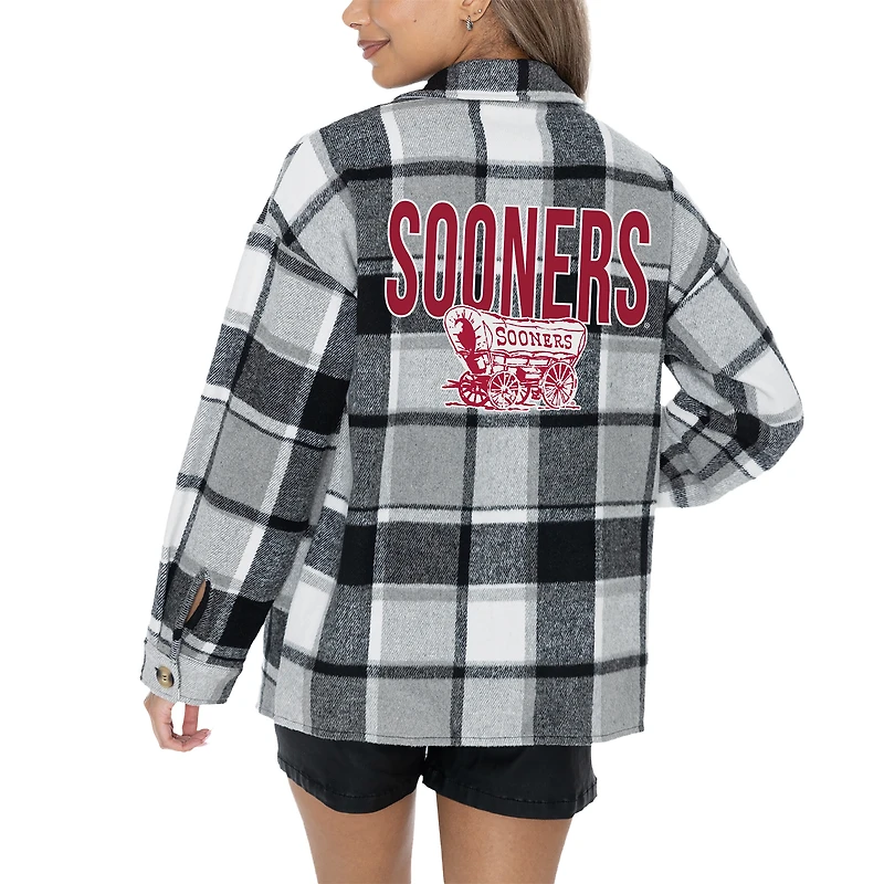 Women's Gameday Couture Gray Oklahoma Sooners End Zone Game Flannel Button-Up Shirt