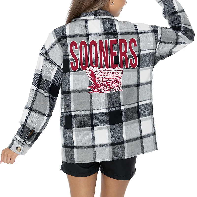 Women's Gameday Couture Gray Oklahoma Sooners End Zone Game Flannel Button-Up Shirt
